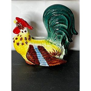 Vintage Painted Rooster Chicken Hen Ceramic Wall Pocket Planter marked
